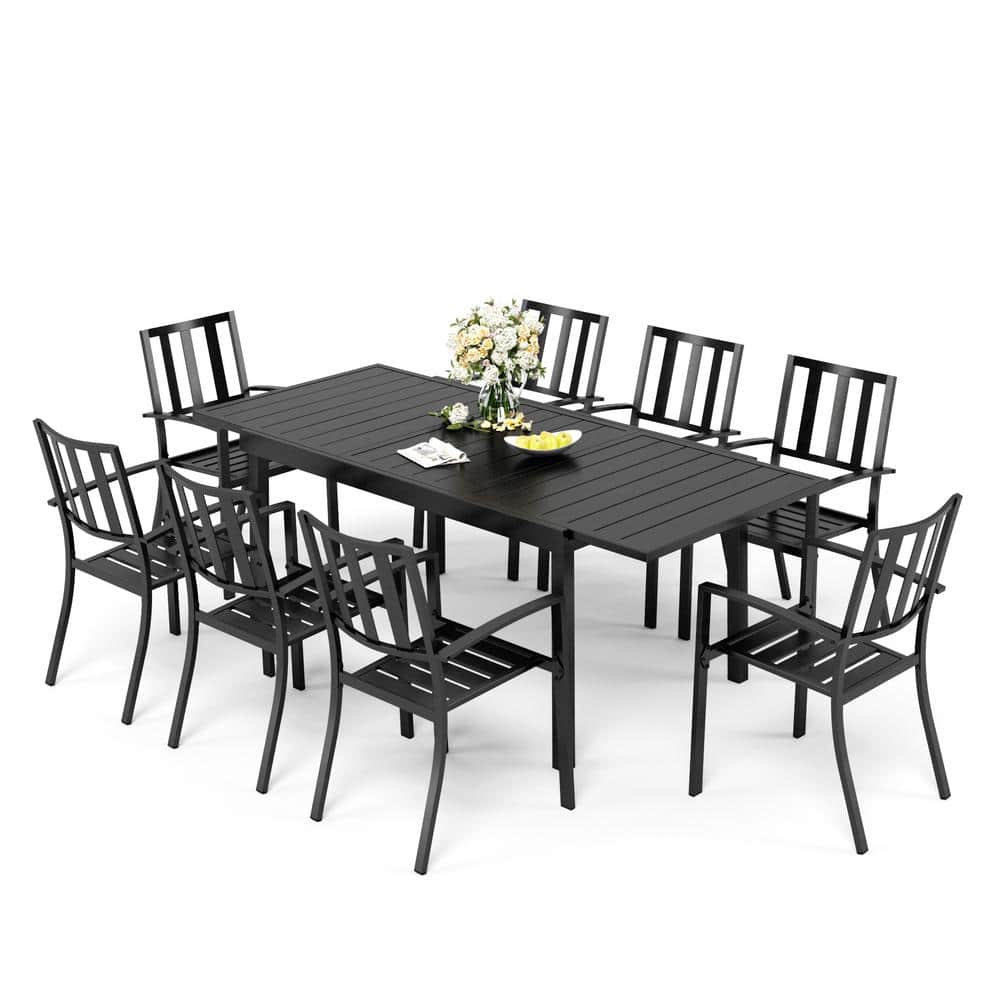 9-Piece Metal Outdoor Patio Dining Set with Modern Stackable Chairs price history on PriceWatchPro
