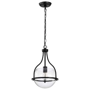 Amado 60-Watt 1-Light Matte Black Shaded Pendant Light with Clear Glass Shade and No Bulbs Included
