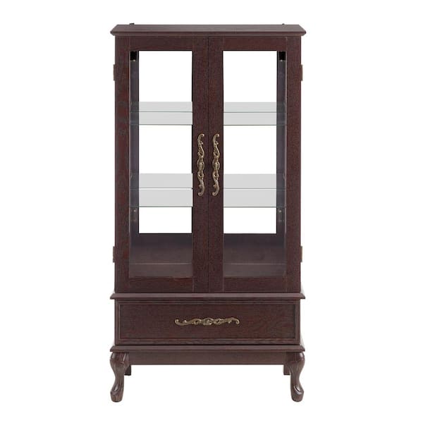 Unbranded 25.98 in. W x 11.81 in. D x 51.57 in. H Brown Linen Cabinet with Adjustable Glass Shelves 2 Doors 1 Drawer and Bulb