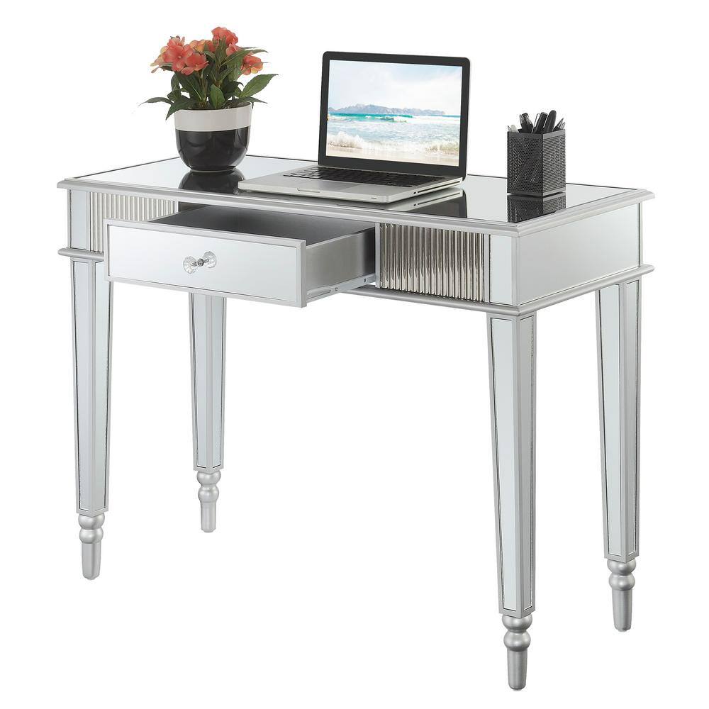 Elegant French Country Mirrored Desk with Silver Accents and Storage