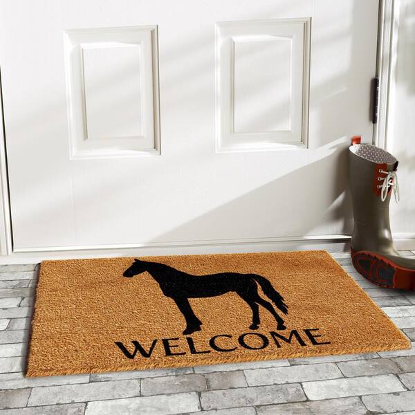 My Texas House Hello Natural/Black Coir Outdoor Welcome Doormat, 30 inch x 48 inch