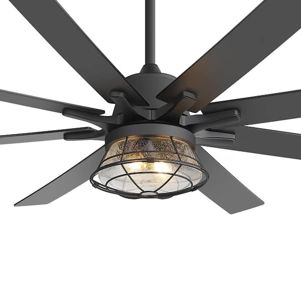 SkyAura 65 in. Indoor Flat Black Wiindmill Ceiling Fan with Light Kit, Downrod, Black/Brown Blade and Remote Included