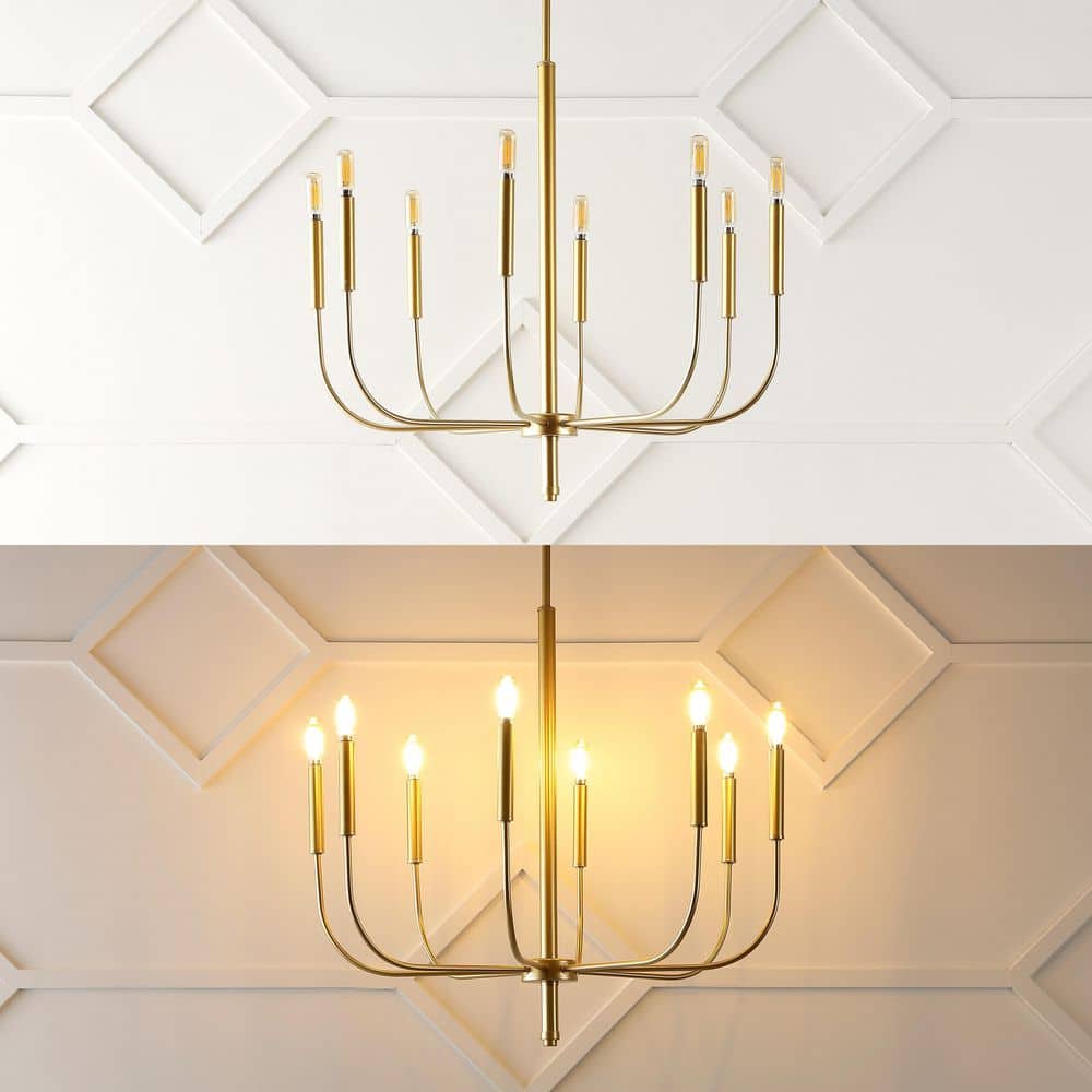 Amoros Mid-Century Transitional 27.25" Gold Satin Antler LED Chandelier