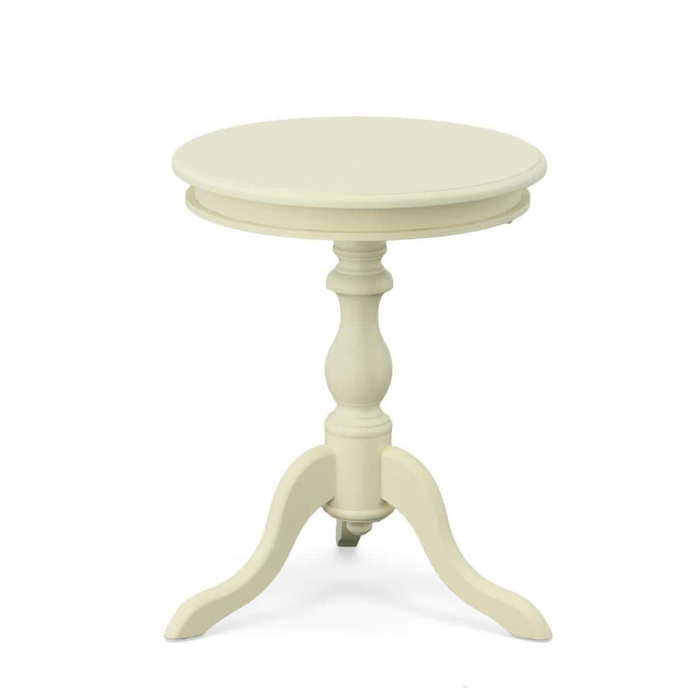 Antique Ivory Round Wood Side Table with Turned Pedestal