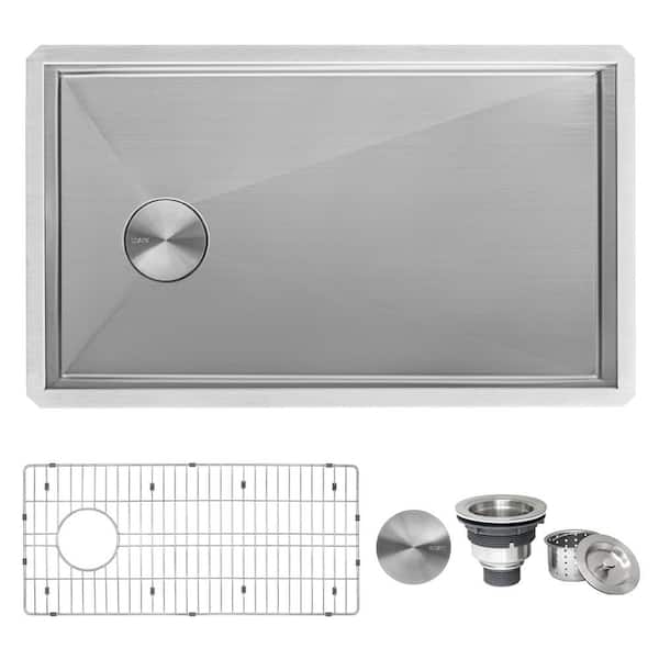 Ruvati Tribeca 16-Gauge Stainless Steel 36 in. Single Bowl Undermount Kitchen Sink with Slope Bottom Offset Drain Reversible