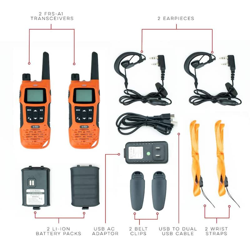 Versatile 36 Mile Range Rechargeable Waterproof Digital 2-Way Radio with Charger (2-Pack)