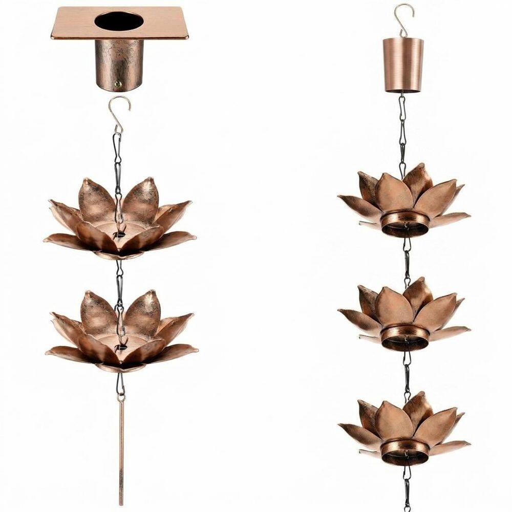 8.5ft Antique Brass Metal Solar 12 Cups Rain Chain Downspout Gutter Replacement with Anchor Basin Lotus Cups Adjustable price history on PriceWatchPro