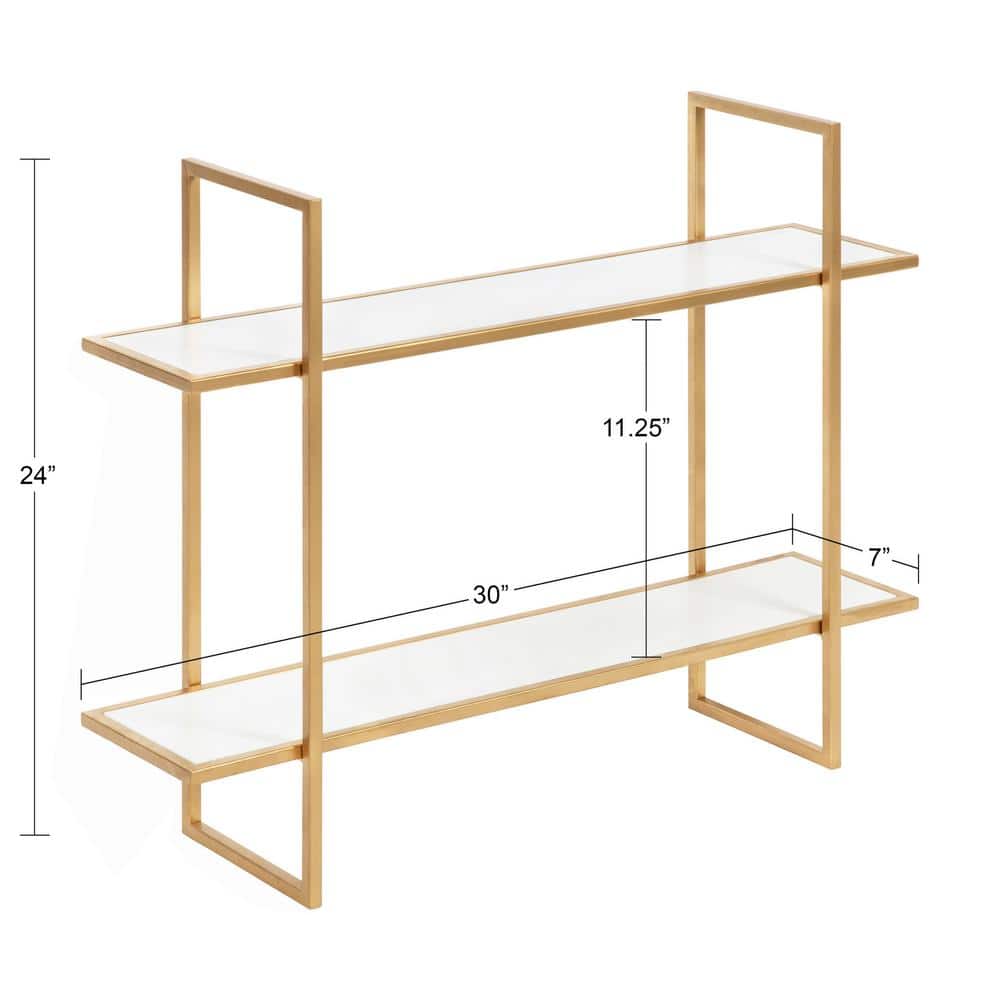32.7" White and Gold Floating Wall Shelf