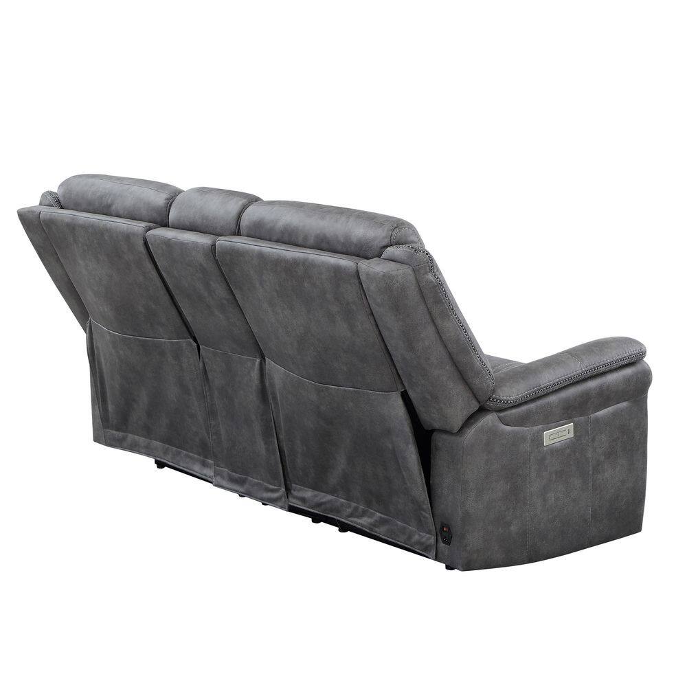 Gray Faux Suede Power Reclining Loveseat with Storage