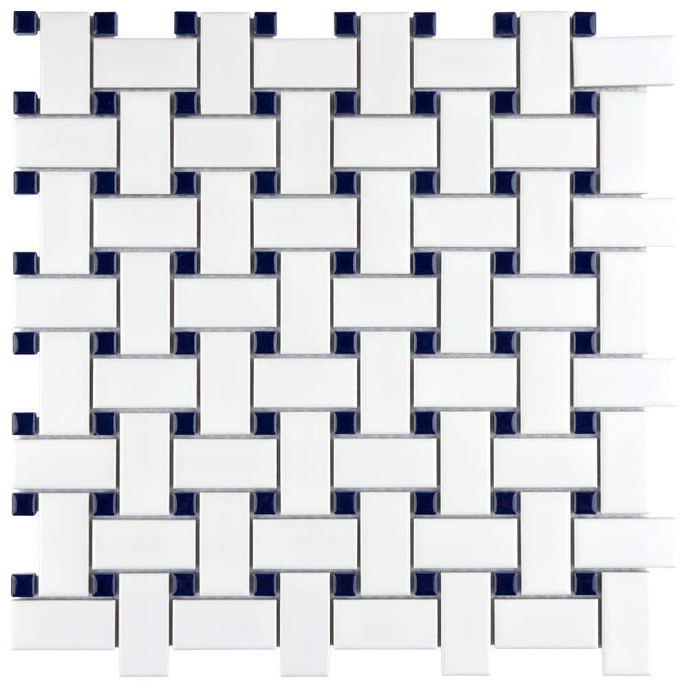 Metro Basketweave White with Glossy Cobalt Dot 6 in. x 6 in. Porcelain Mosaic Take Home Tile Sample price history on PriceWatchPro