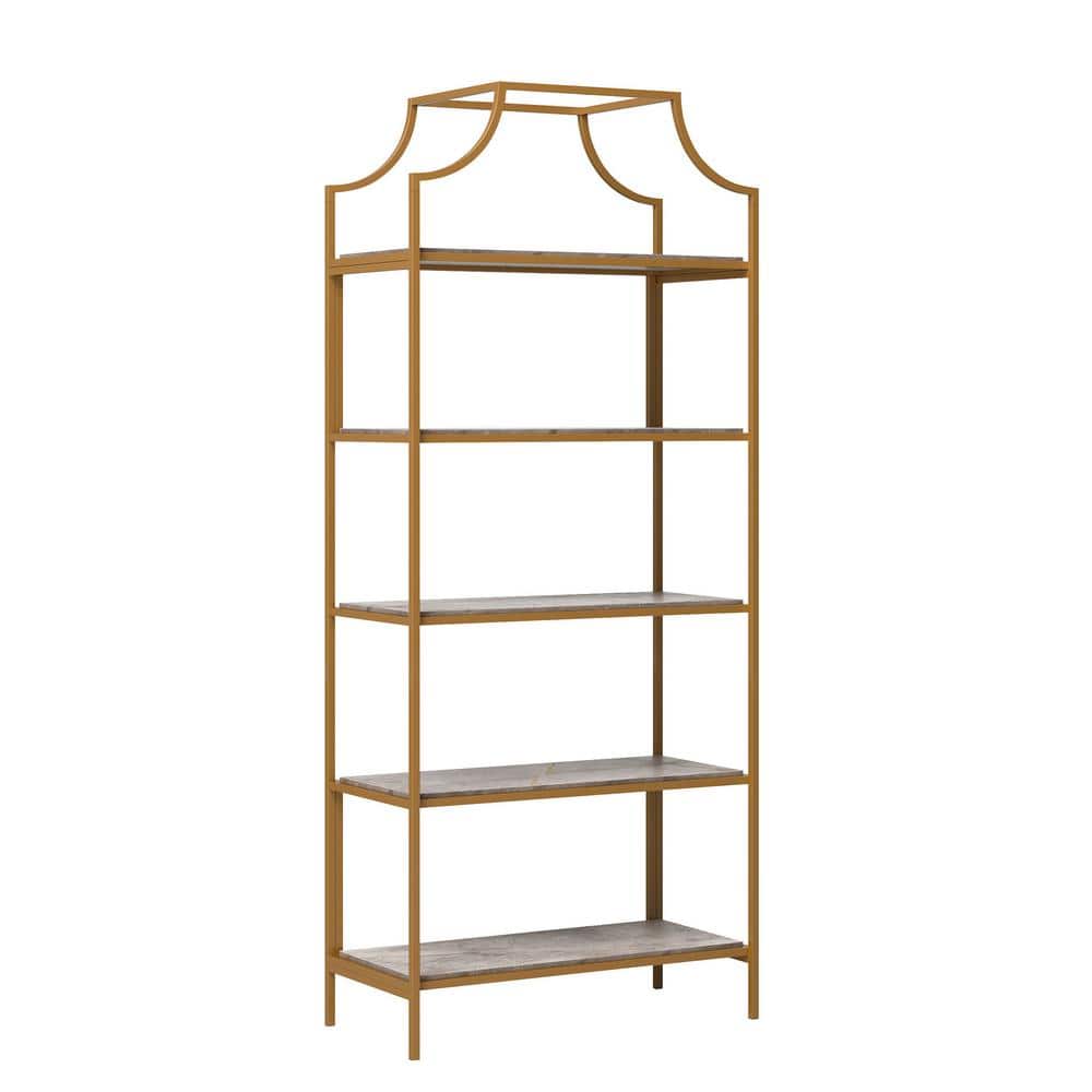428207 70.866 Faux Metal Deco 5-Shelf Home Accent International Bookcase in. - SAUDER Stone Lux Depot The