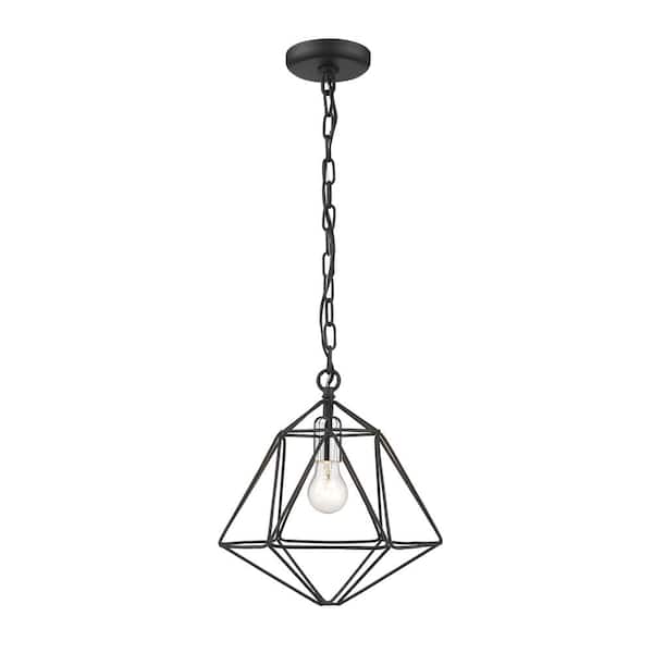 Unbranded 1-Light Matte Black and Chrome Mini-Pendant with Matte Black Steel Shade