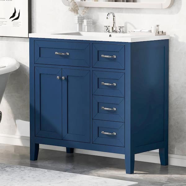 36 in. W x 18 in. D x 36 in. H Single Sink Freestanding Bath Vanity in Blue with White Ceramic Top