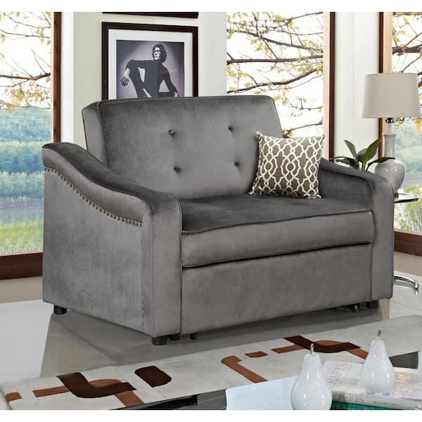 studio partner Perceptie J&E Home 50.6 in. W Gray Velvet Full Size Convertible Sleeper Sofa Bed  Adjustable Loveseat Couch with Dual USB Ports GD-WF289441AAD - The Home  Depot