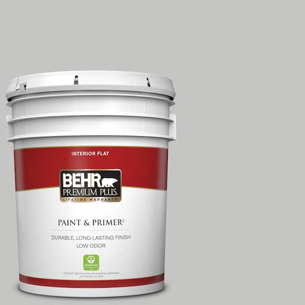 BEHR PREMIUM PLUS 5 gal. #N520-2 Silver Bullet Flat Low Odor Interior Paint & Primer