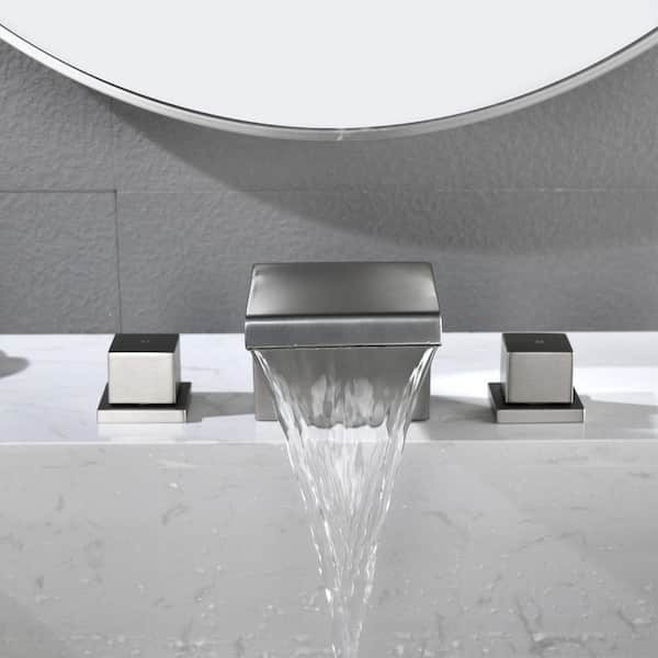 2-Handle Deck-Mount Waterfall Roman Tub Faucet in Brushed Nickel