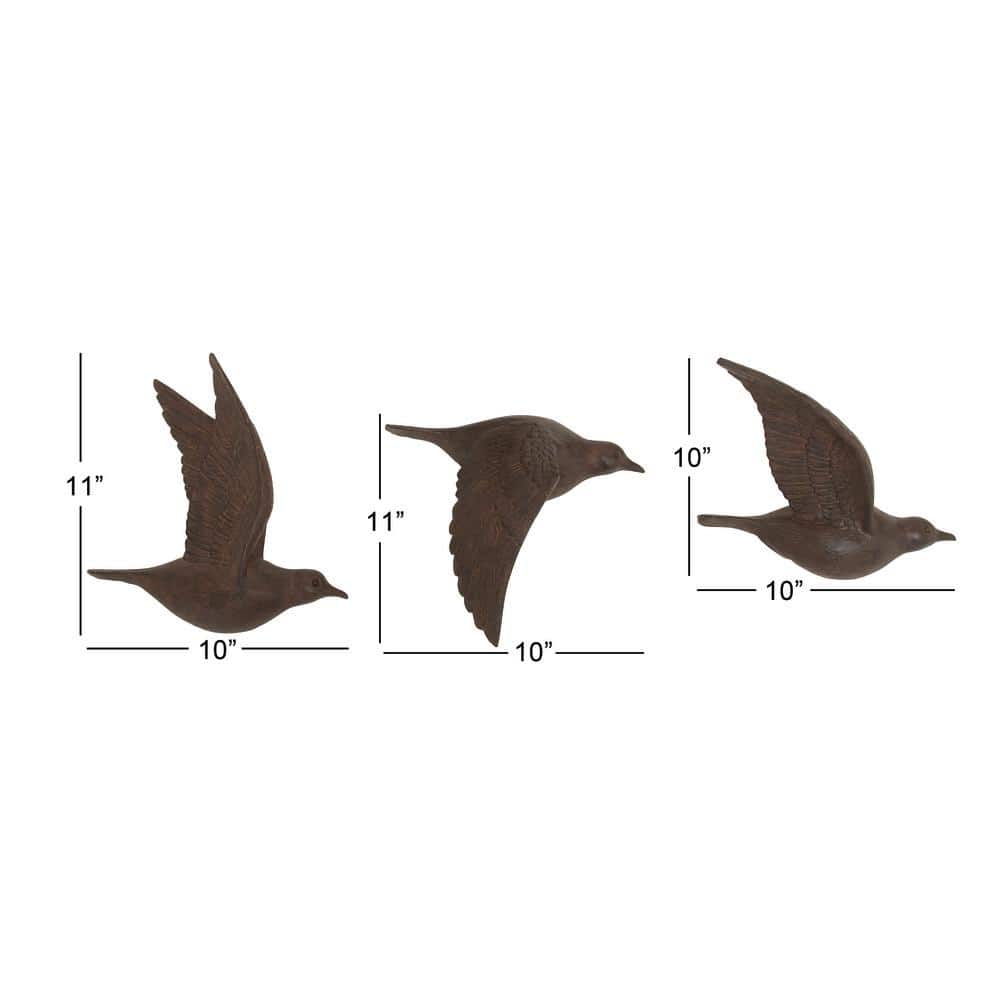 Brown Metallic 3D Sculpted Bird Wall Decor Set