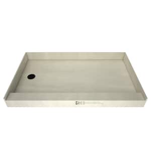 Redi Base 48 in. L x 32 in. W Single Threshold Alcove Shower Pan Base with Left Drain and Matte Black Drain Plate