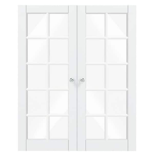 64 in. x 80 in. Composite, MDF, 10-Lite, Clear Glass, Primed, White Interior Door Slab with Silver Sphere Doorknob