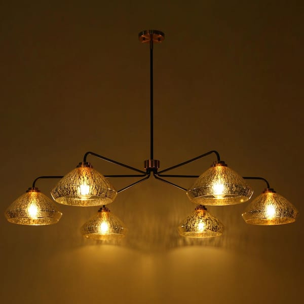 Modern Farmhouse 51.2 in. 6-Light Matte Black and Brass Island Chandelier with Barn Mercury Glass Shade for Dining Room