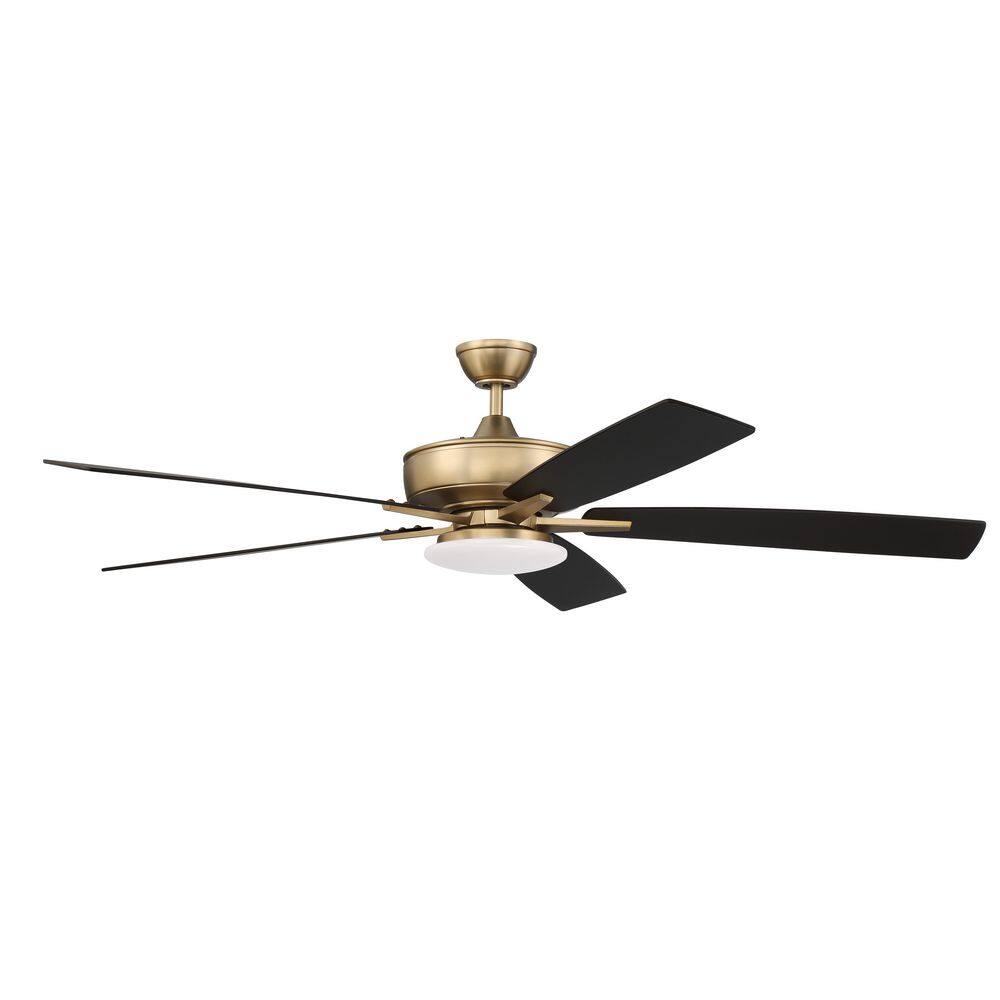 Satin Brass 60" Ceiling Fan with Black Walnut Blades and LED Light