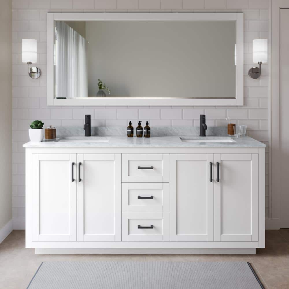 Miranda 72" White Double Vanity with Marble Top and Mirror