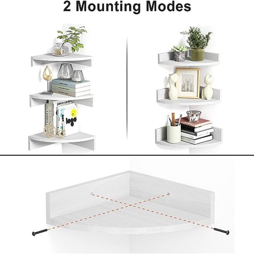 White Wood 3-Tier Floating Corner Shelves