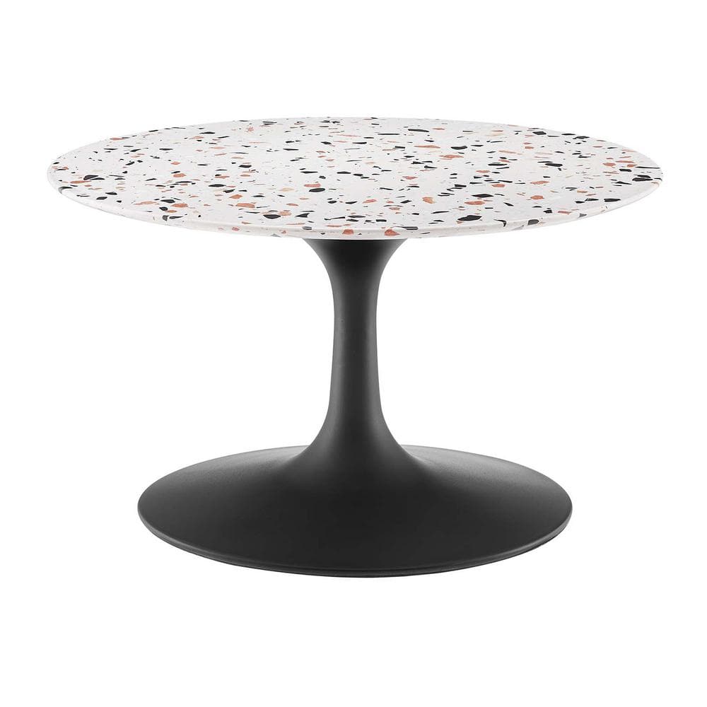 MODWAY Lippa 28 in. Black/White Round Terrazzo Coffee Table EEI5712
