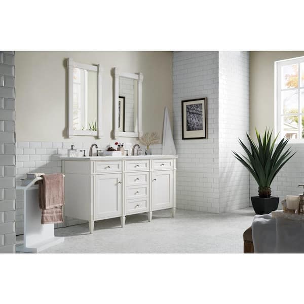 James Martin Vanities Brittany 60.0 in. W x 23.5 in. D x 34 in. H Double Bath Vanity in Bright White with Ethereal Noctis Quartz Top