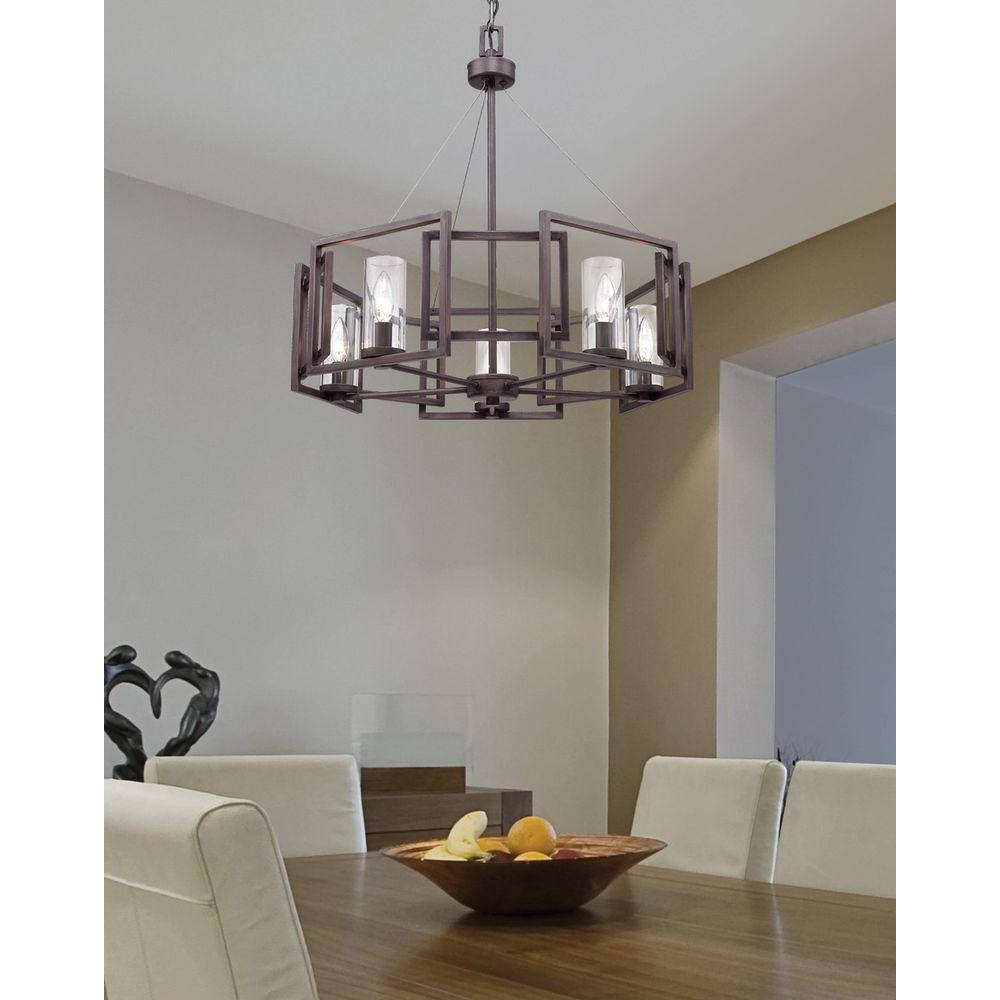 Contemporary Gunmetal Bronze Drum Chandelier with Clear Glass