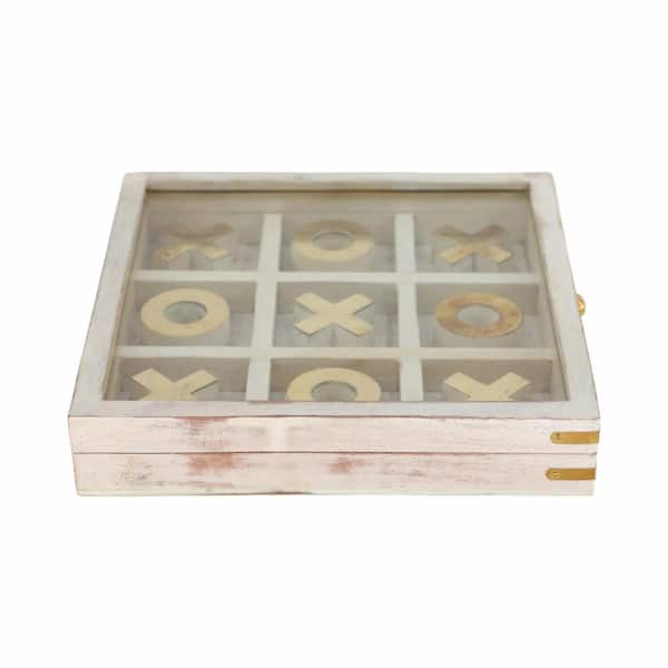 Liv & Skye White 8 in. x 8 in. Wood Tic Tac Toe Game Set with