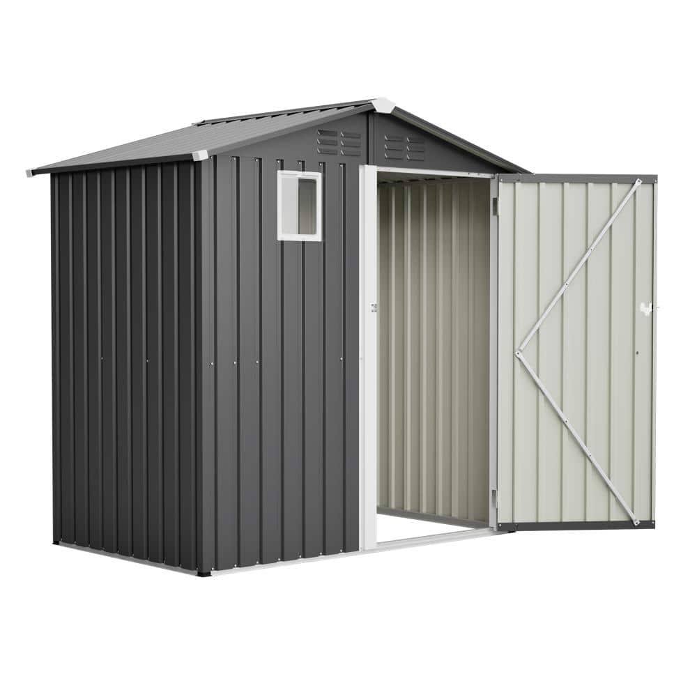 4 ft. W x 6 ft. D Gray Metal Outdoor Storage Shed with Window, Garden Tool Shed Storage(24 sq. ft.) price history on PriceWatchPro