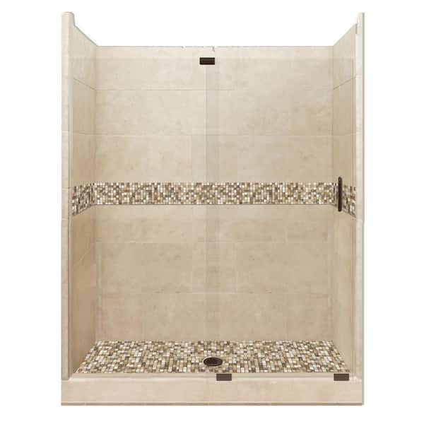 American Bath Factory Roma Grand Slider 32 in. x 60 in. x 80 in. Center Drain Alcove Shower Kit in Brown Sugar and Old Bronze Hardware
