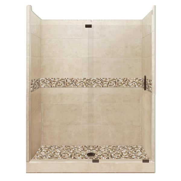 American Bath Factory Roma Grand Slider 36 in. x 60 in. x 80 in. Center Drain Alcove Shower Kit in Brown Sugar and Old Bronze Hardware