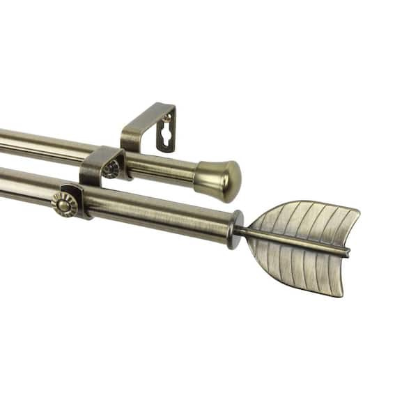 Rod Desyne 48 in. x 84 in. Feather Double Curtain Rod Set in Antique Brass