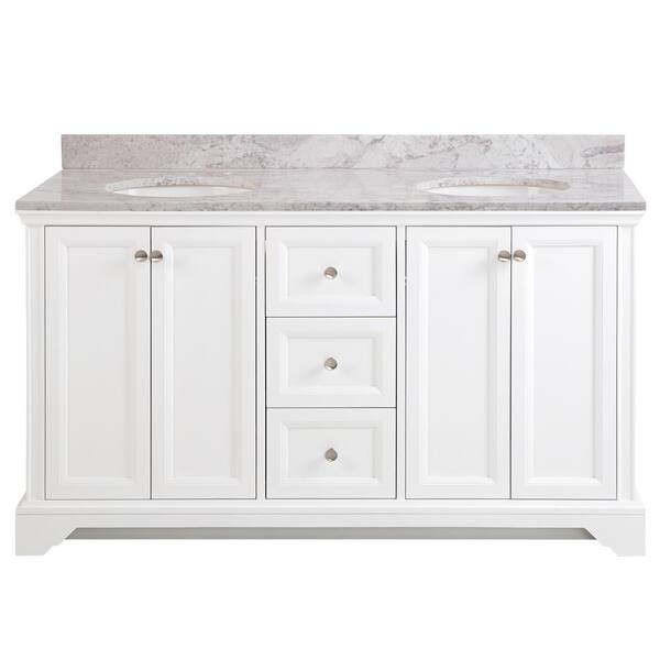 Home Decorators Collection Stratfield 61 in. W x 22 in. D Bathroom Vanity in White with Stone Effect Vanity Top in Winter Mist with White Sink