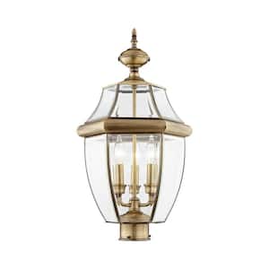 Aston 23.5 in. 3-Light Antique Brass Solid Brass Hardwired Outdoor Rust Resistant Post Light with No Bulbs Included