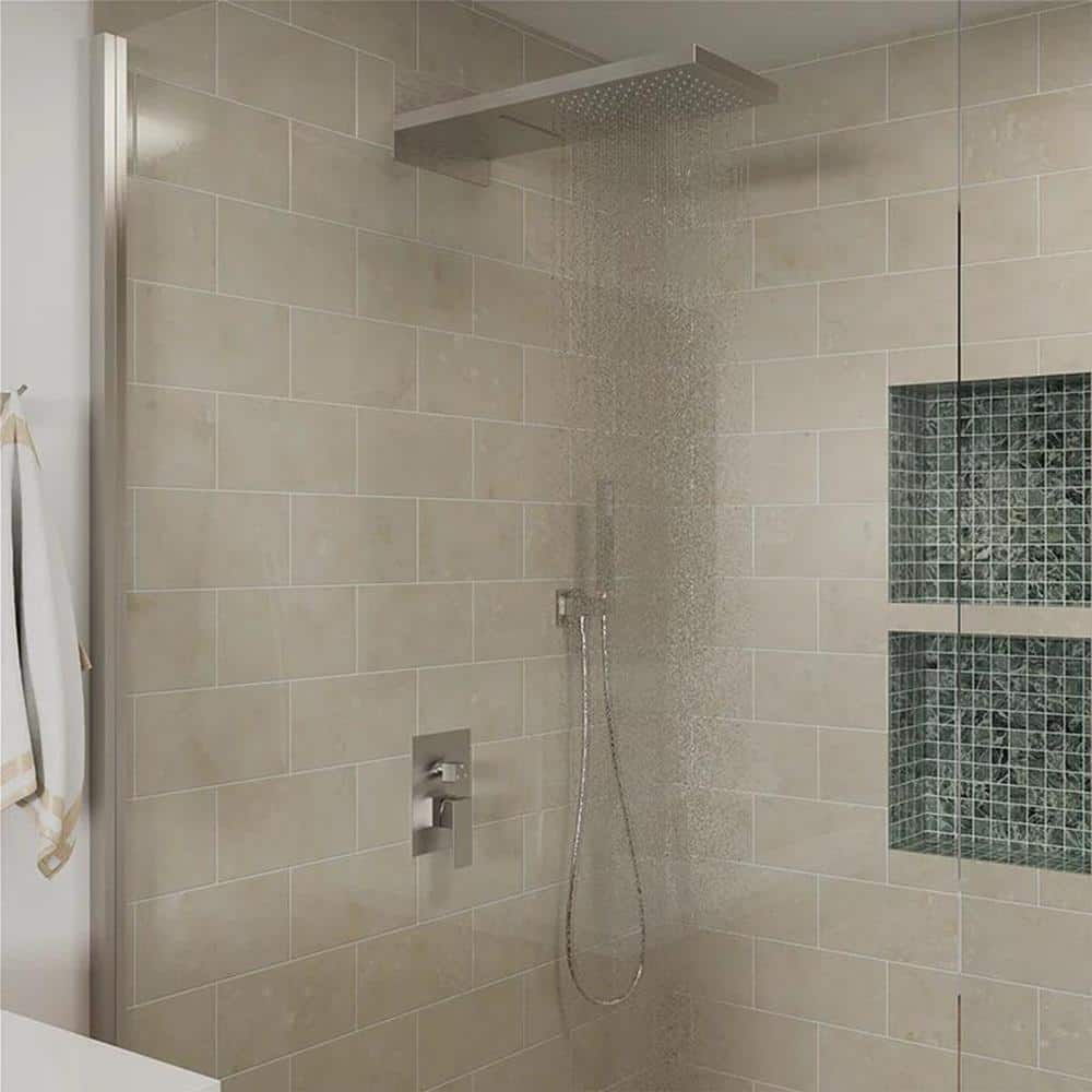 59 in. Double Handle 1-Spray Pattern Square Shower Faucet Set 1.8 GPM with 