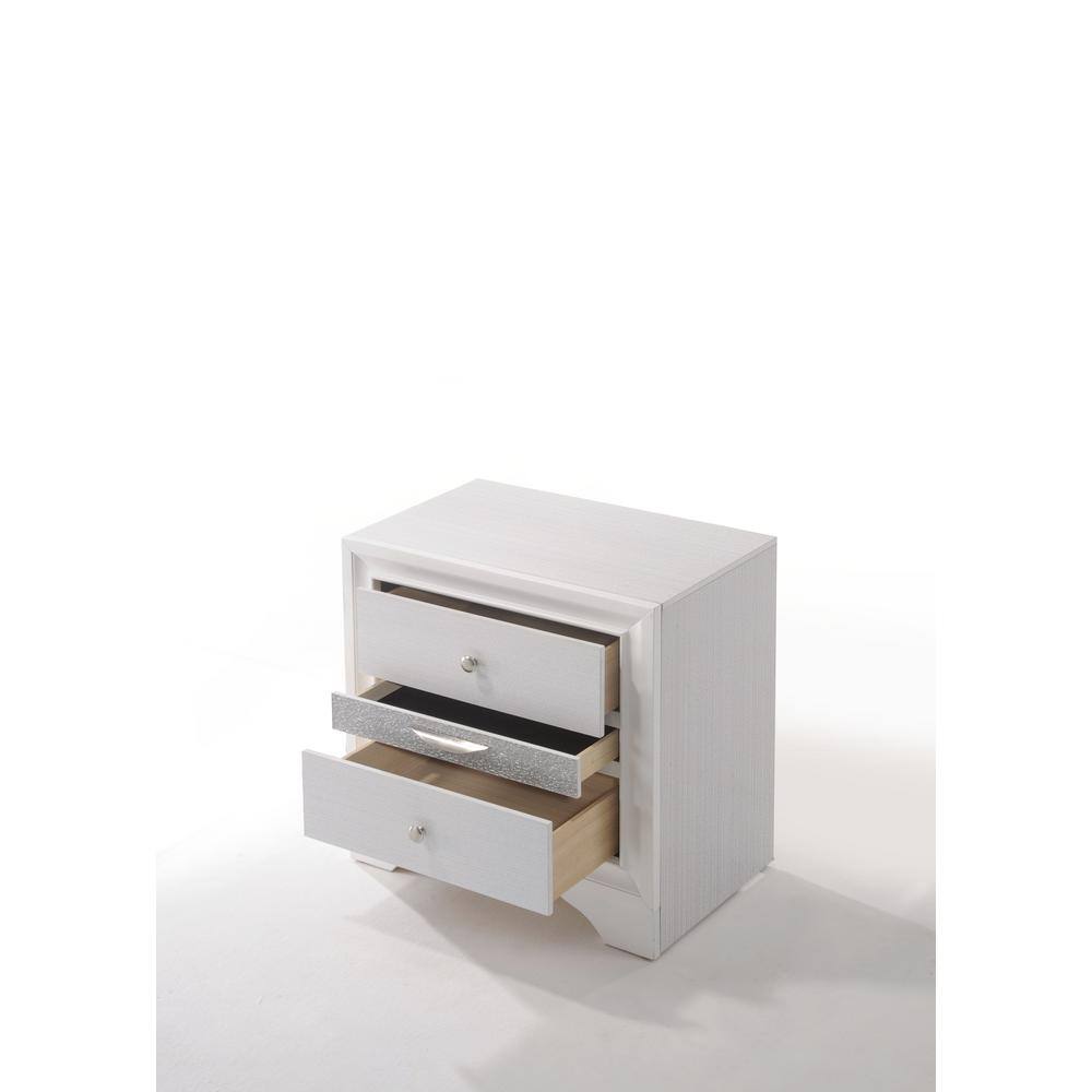Elegant Naima 3-Drawer White Nightstand with Light Gray Trim