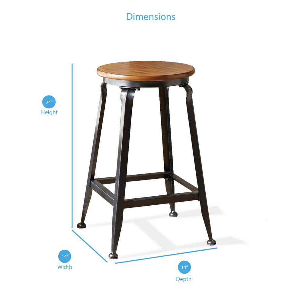 Set of 2 Industrial Birch & Metal 24" Brown Counter Stools