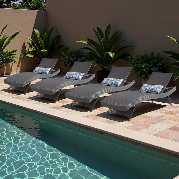 Brown All-Weather Adjustable Resin Wicker Outdoor Chaise Lounge (Set of 4)