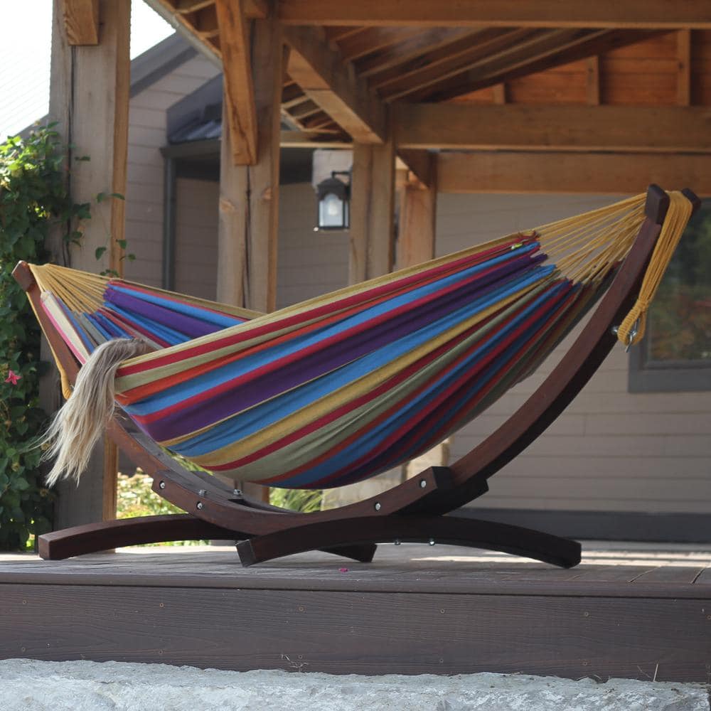 8ft Tropical Multicolor Cotton Hammock with Solid Pine Arc Stand