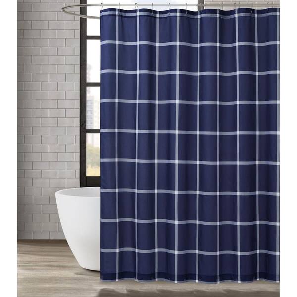 White Navy Shower Curtain Sc3860nw 6200, Navy Blue And White Ruffle Shower Curtain