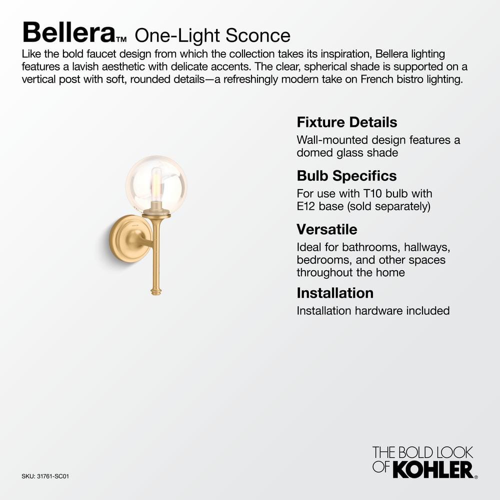 Bellera Brushed Brass 14" Wall Sconce with Glass Globe