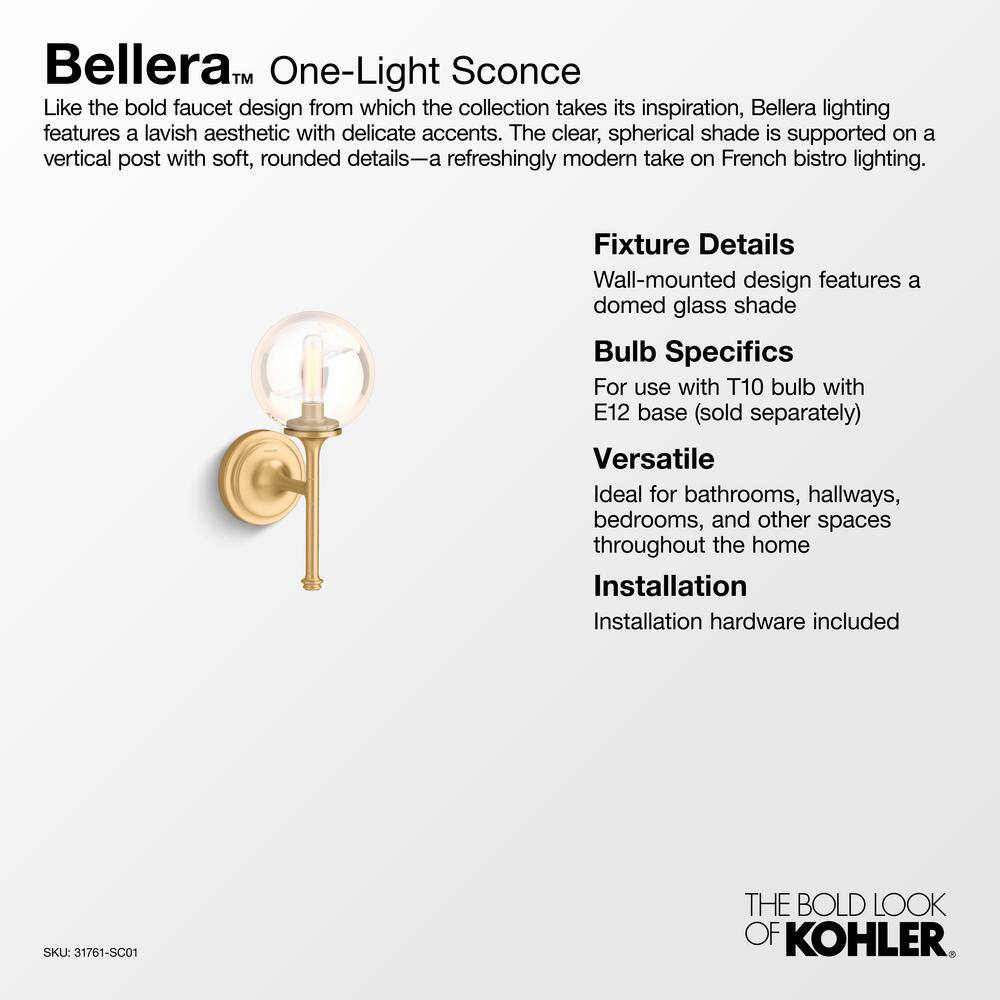 Bellera 13.5" Dimmable Bronze One-Light Sconce with Clear Glass Globe