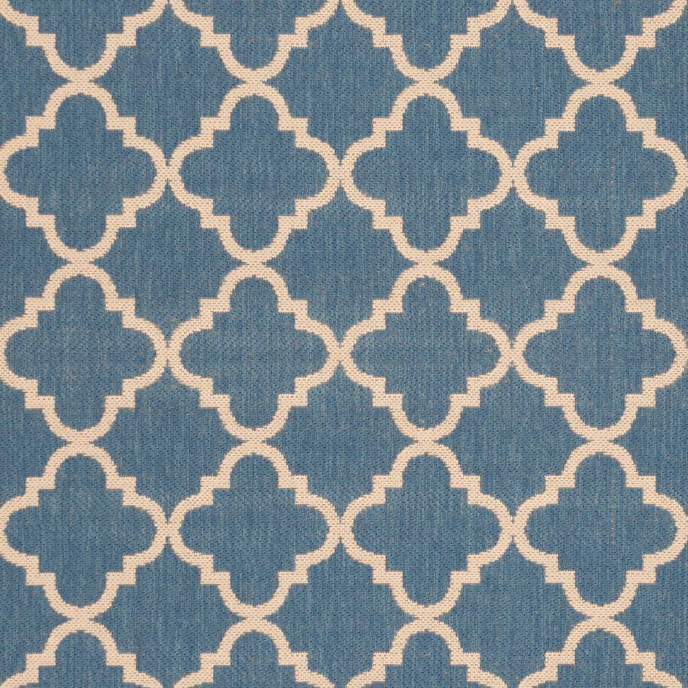 Cream and Blue Geometric Easy-Care Outdoor Area Rug, 5'3" x 7'6"