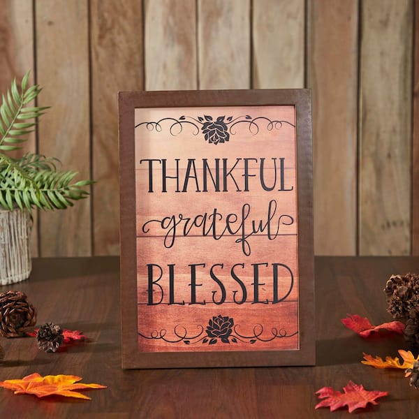 Shiplap 13 in. x 9 in. Thankful Grateful Blessed Wooden Wall Art