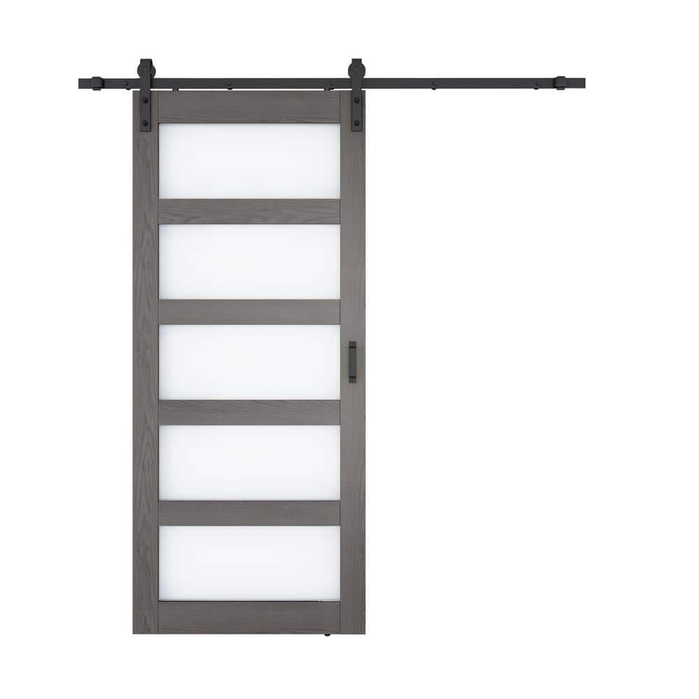 36 in. x 84 in. 5 Vision Double Frosted Glass Light Brown MDF and PVC Slidi