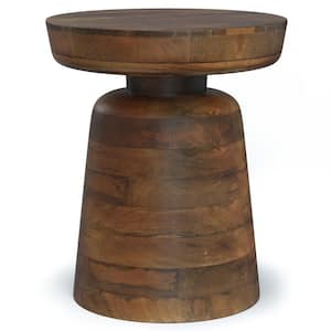 Robbie Solid Mango Wood 16 in. Wide Round Contemporary Rustic Accent Table in Walnut Brown, Fully Assembled
