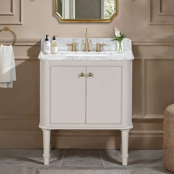 Collette 30 in. Single Sink Greige Bath Vanity with White Carrara Marble Top (Assembled)